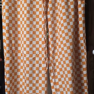 SHEIN Orange and White Checkered Track Pants